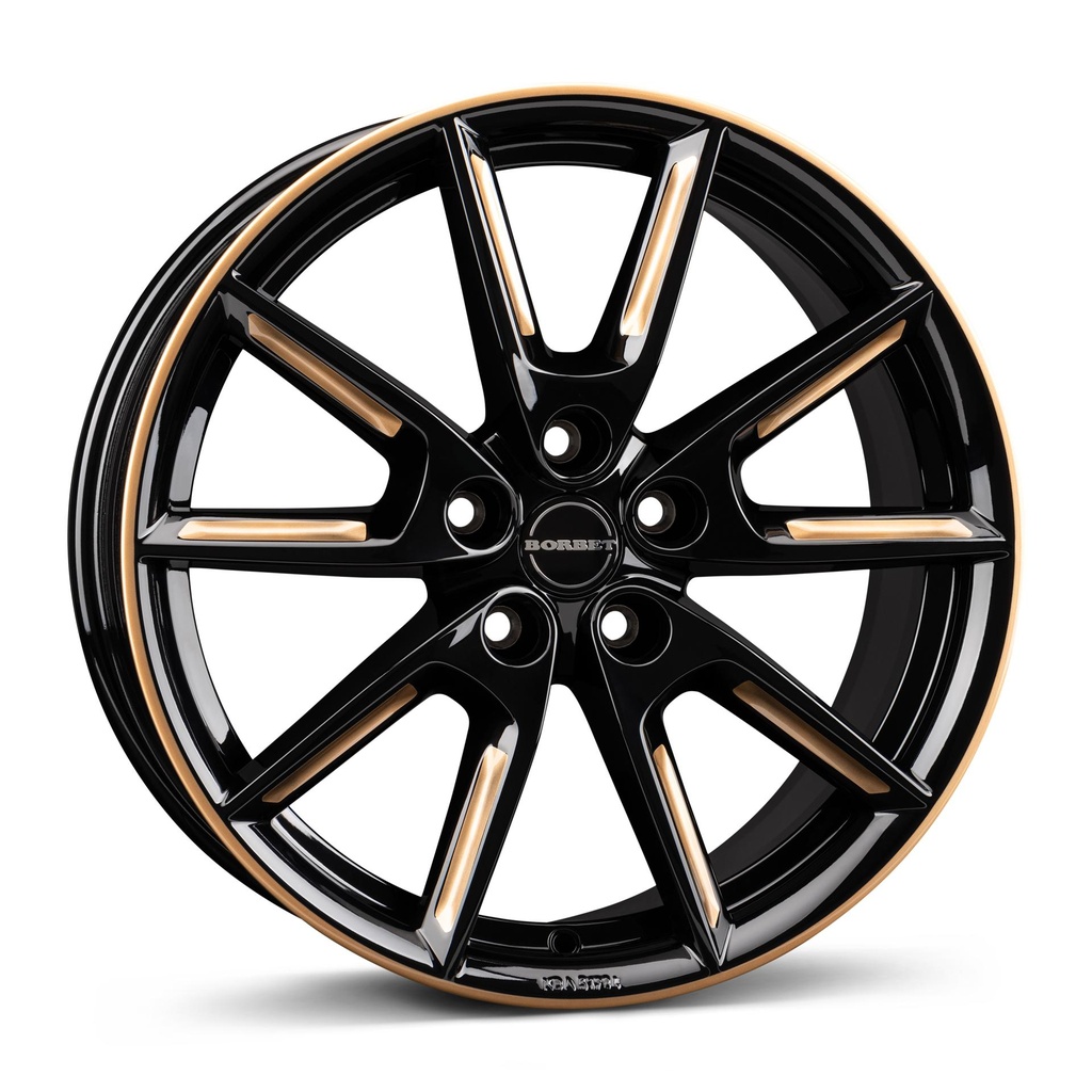 BORBET LX18 BLACK GLOSS GOLD SPOKE RIM 8x18 5/112 ET48 CB66.6